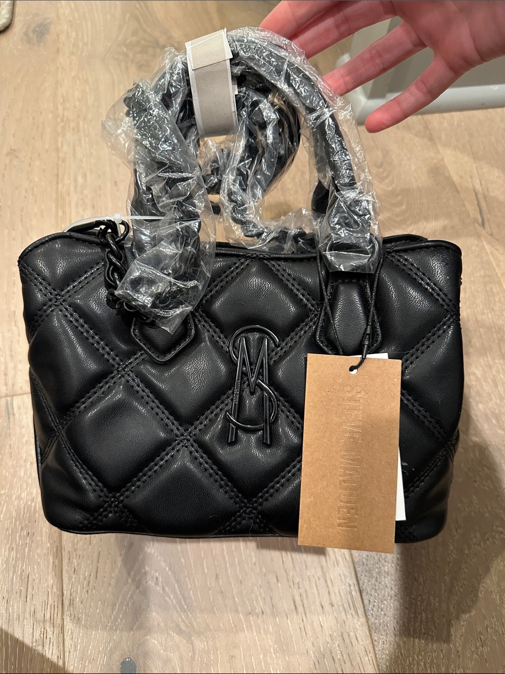 NWT Steve Madden Black Quilted Mini Tote